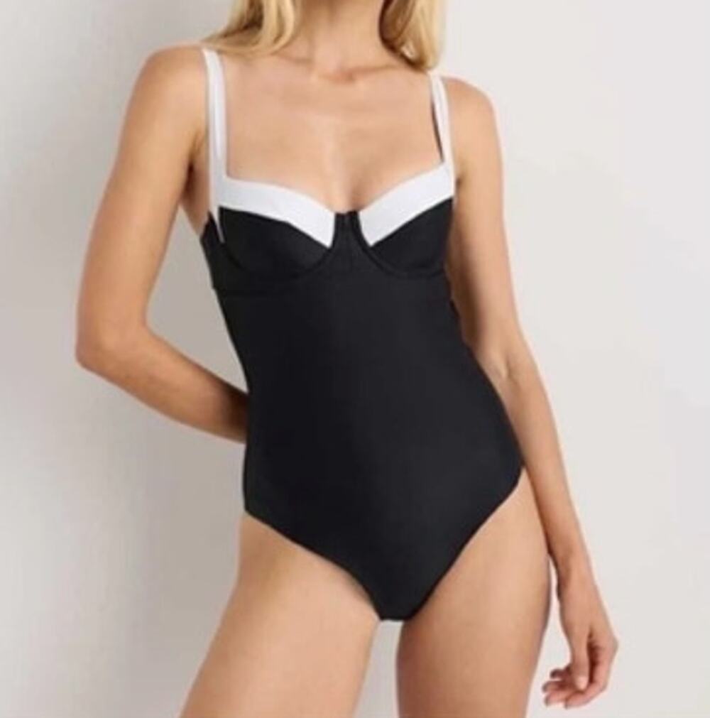 Quince NWT Italian Underwire One-Piece Swimsuit Black/White Medium